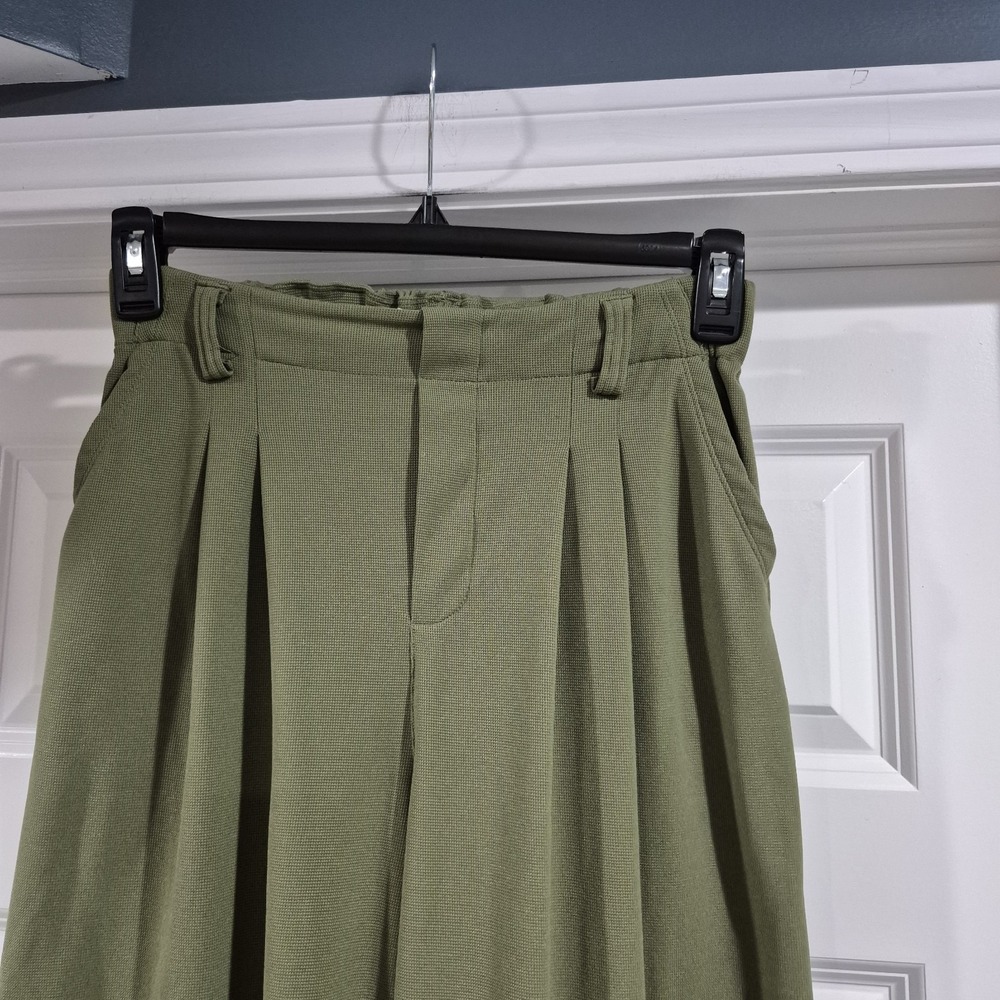 Halara Pants Womens Small Olive Green Waffle Knit Wide Leg Pleated Work Office - Picture 3 of 9